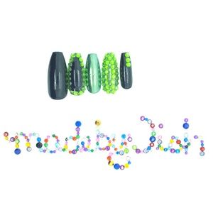 Black Green Rhinestone Chrome Press On Nails
